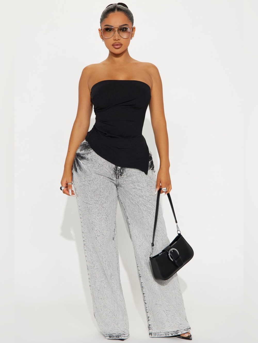 Fashion Nova Black Valerie Asymmetrical Top Size Medium